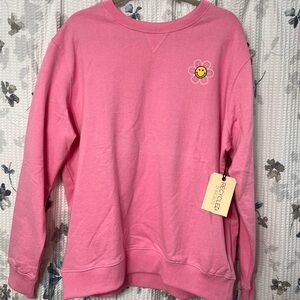 Recycled Threads Pink Smiley Flower Sweatshirt